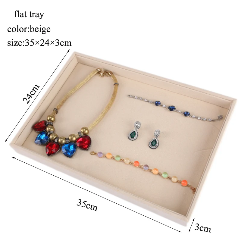 Beige Jewellery Organizer Storage Box Watch Holder Necklaces Rings Earrings Pendants For Women Stand Series Velvet Jewelry Tray