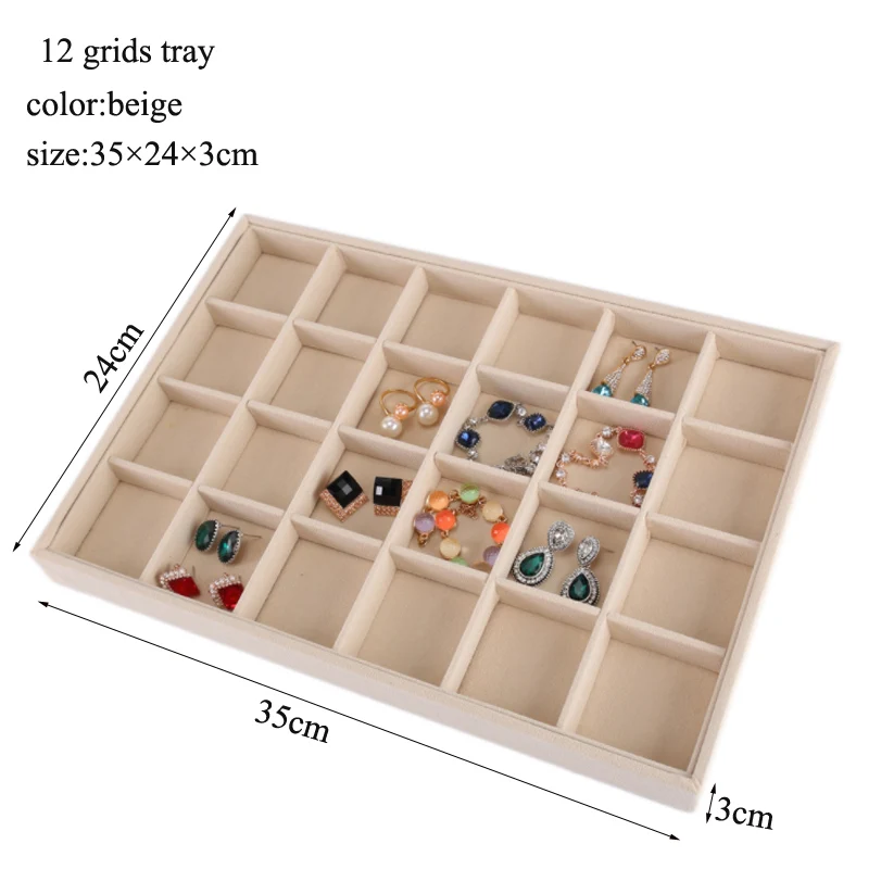 Beige Jewellery Organizer Storage Box Watch Holder Necklaces Rings Earrings Pendants For Women Stand Series Velvet Jewelry Tray