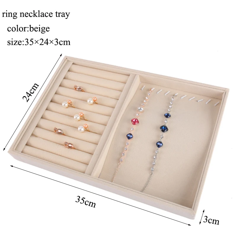 Beige Jewellery Organizer Storage Box Watch Holder Necklaces Rings Earrings Pendants For Women Stand Series Velvet Jewelry Tray