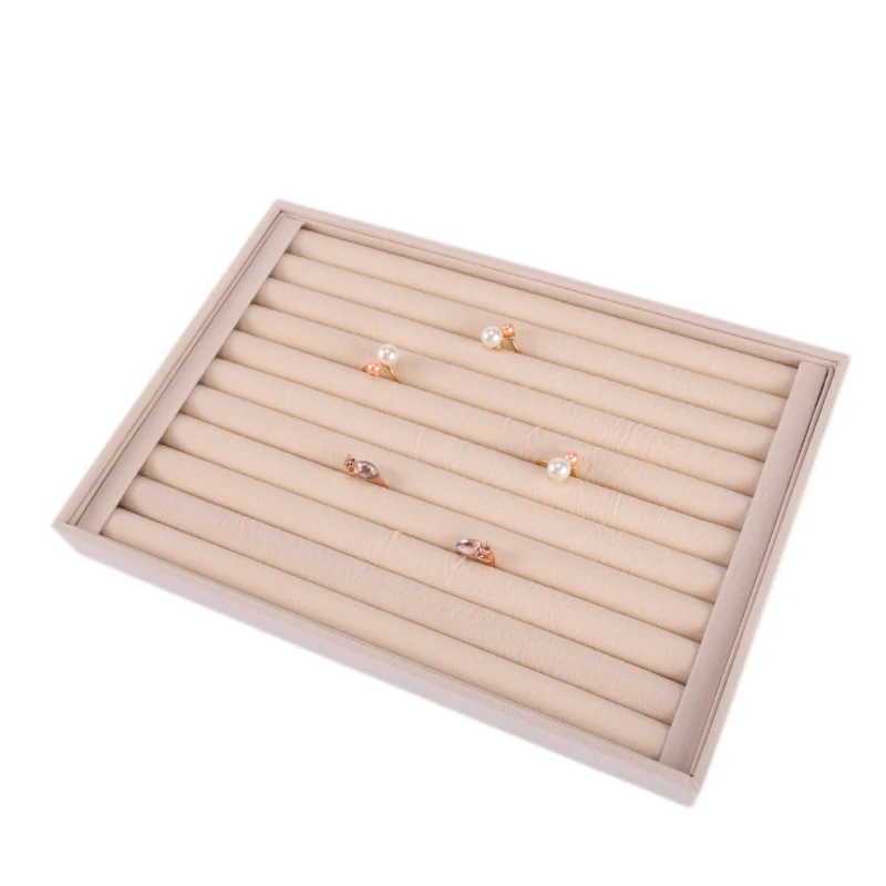 Beige Jewellery Organizer Storage Box Watch Holder Necklaces Rings Earrings Pendants For Women Stand Series Velvet Jewelry Tray