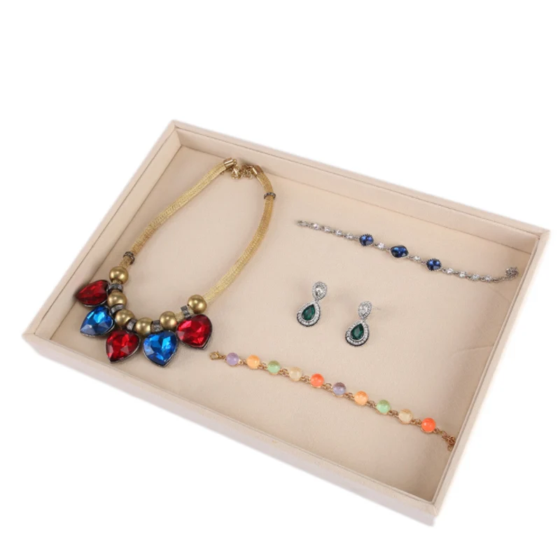 Beige Jewellery Organizer Storage Box Watch Holder Necklaces Rings Earrings Pendants For Women Stand Series Velvet Jewelry Tray