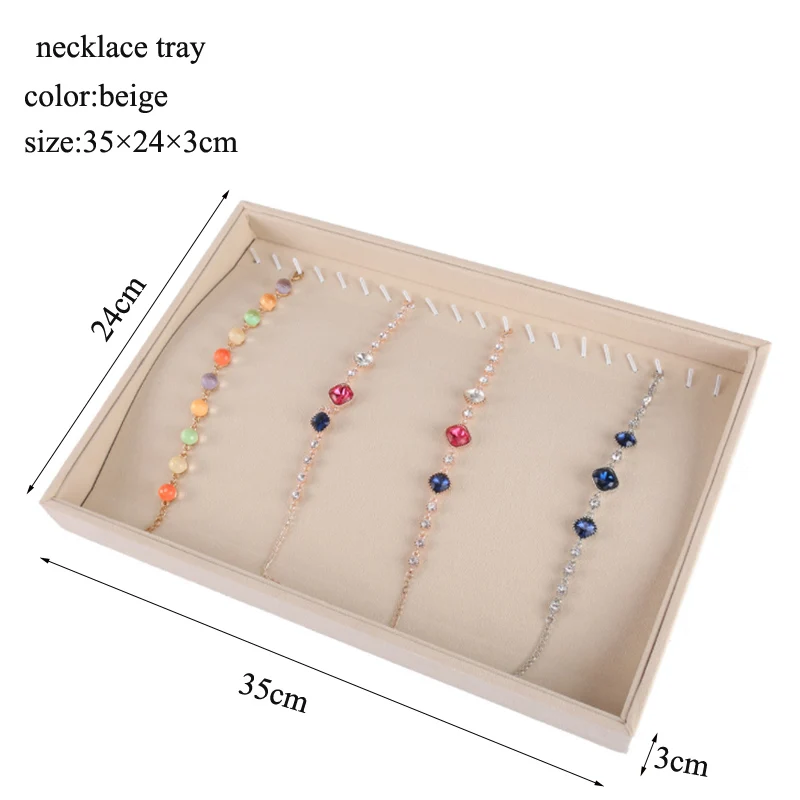 Beige Jewellery Organizer Storage Box Watch Holder Necklaces Rings Earrings Pendants For Women Stand Series Velvet Jewelry Tray