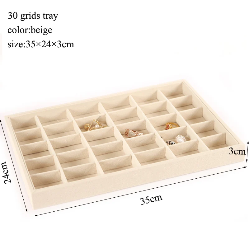 Beige Jewellery Organizer Storage Box Watch Holder Necklaces Rings Earrings Pendants For Women Stand Series Velvet Jewelry Tray