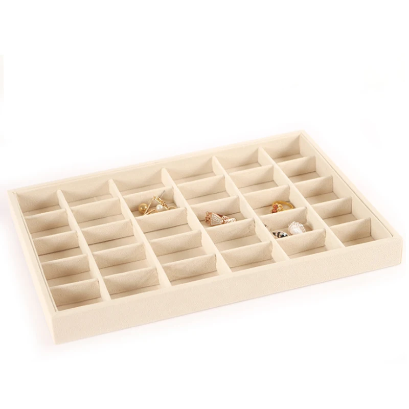 Beige Jewellery Organizer Storage Box Watch Holder Necklaces Rings Earrings Pendants For Women Stand Series Velvet Jewelry Tray