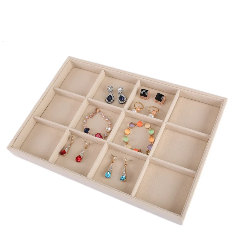 Beige Jewellery Organizer Storage Box Watch Holder Necklaces Rings Earrings Pendants For Women Stand Series Velvet Jewelry Tray