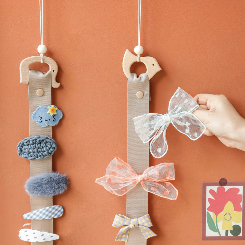 Cute Wooden Animal Baby Hair Clips Hanging Holder Princess Girl Hairpin Headband Storage Pendant Jewelry Organizer Wall Ornament