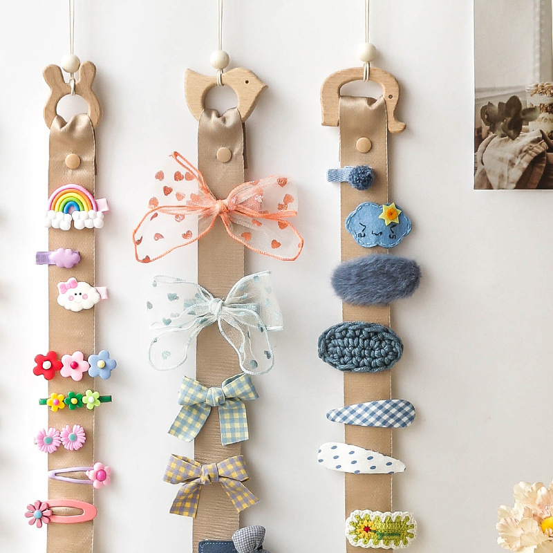 Cute Wooden Animal Baby Hair Clips Hanging Holder Princess Girl Hairpin Headband Storage Pendant Jewelry Organizer Wall Ornament