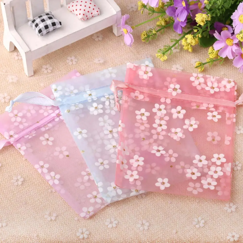 10pcs/lot Organza Gift Bag Flower Multi Color Printing Drawstring Pouches Party Packaging Gift Candy Jewelry Bag