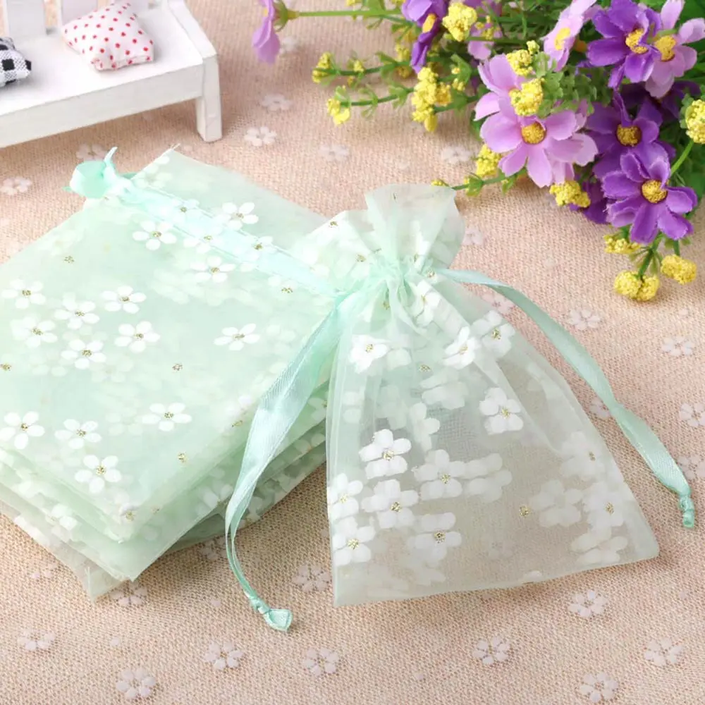 10pcs/lot Organza Gift Bag Flower Multi Color Printing Drawstring Pouches Party Packaging Gift Candy Jewelry Bag