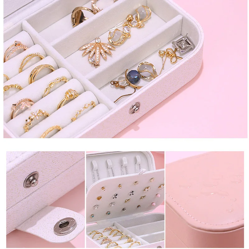 Trendy Portable Jewelry Box Jewelry Organizer Display Travel Jewelry Case Boxes Button Leather Storage Zipper Jewelers Joyero