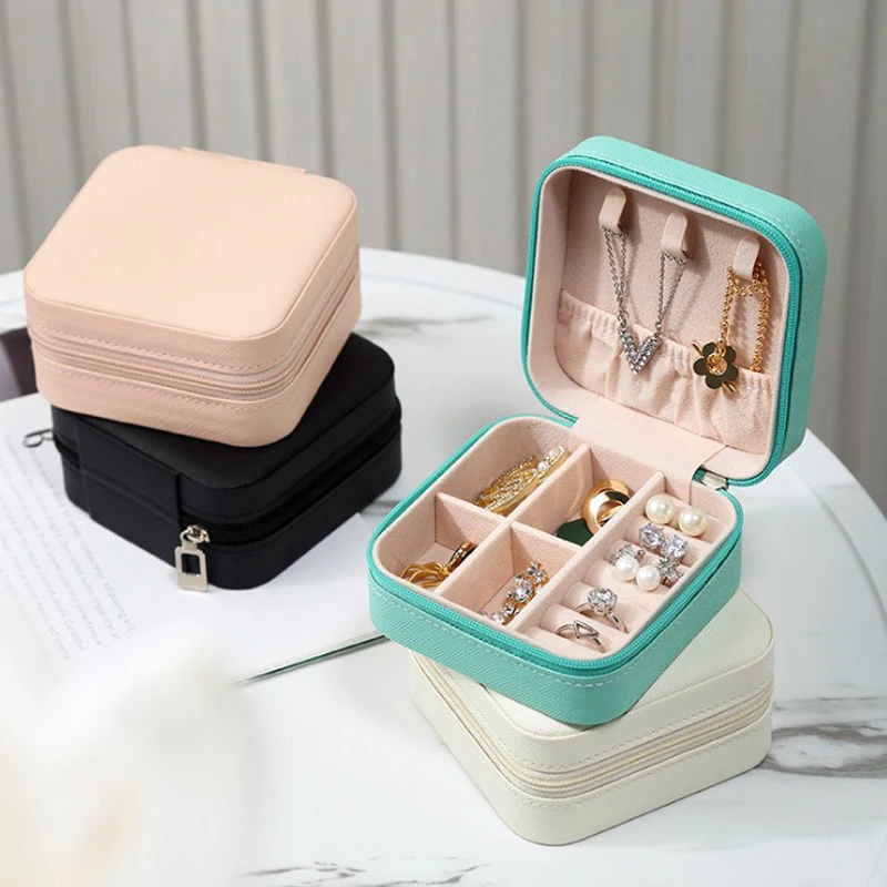 Trendy Portable Jewelry Box Jewelry Organizer Display Travel Jewelry Case Boxes Button Leather Storage Zipper Jewelers Joyero