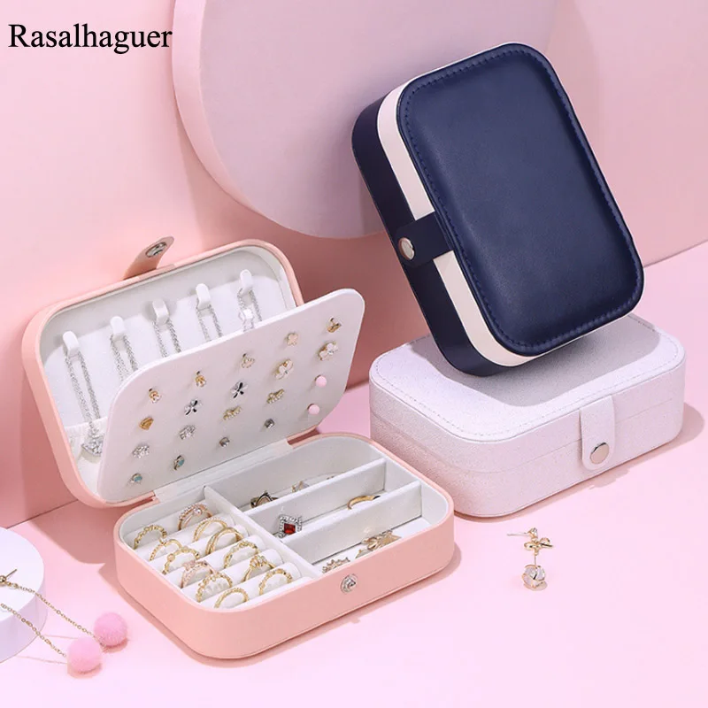 Trendy Portable Jewelry Box Jewelry Organizer Display Travel Jewelry Case Boxes Button Leather Storage Zipper Jewelers Joyero