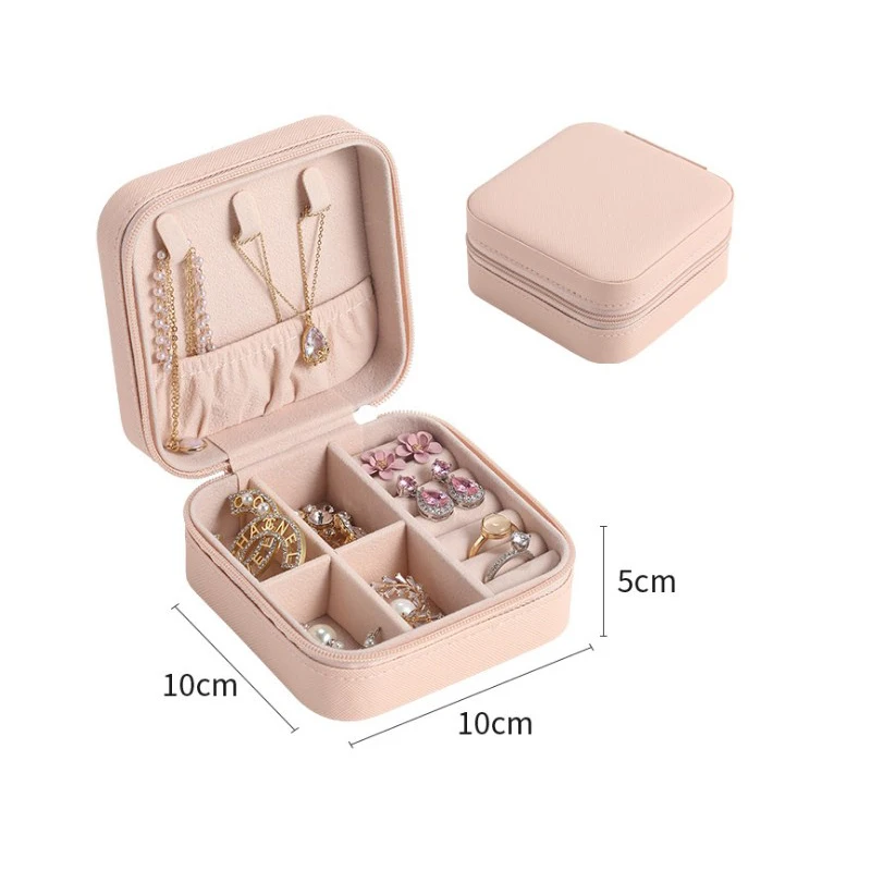 Trendy Portable Jewelry Box Jewelry Organizer Display Travel Jewelry Case Boxes Button Leather Storage Zipper Jewelers Joyero