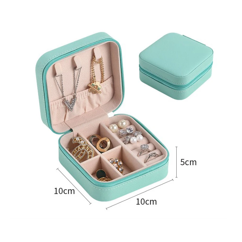 Trendy Portable Jewelry Box Jewelry Organizer Display Travel Jewelry Case Boxes Button Leather Storage Zipper Jewelers Joyero
