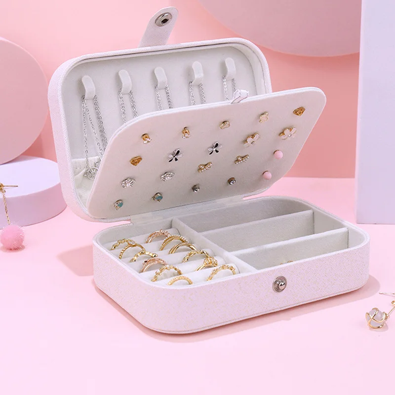 Trendy Portable Jewelry Box Jewelry Organizer Display Travel Jewelry Case Boxes Button Leather Storage Zipper Jewelers Joyero