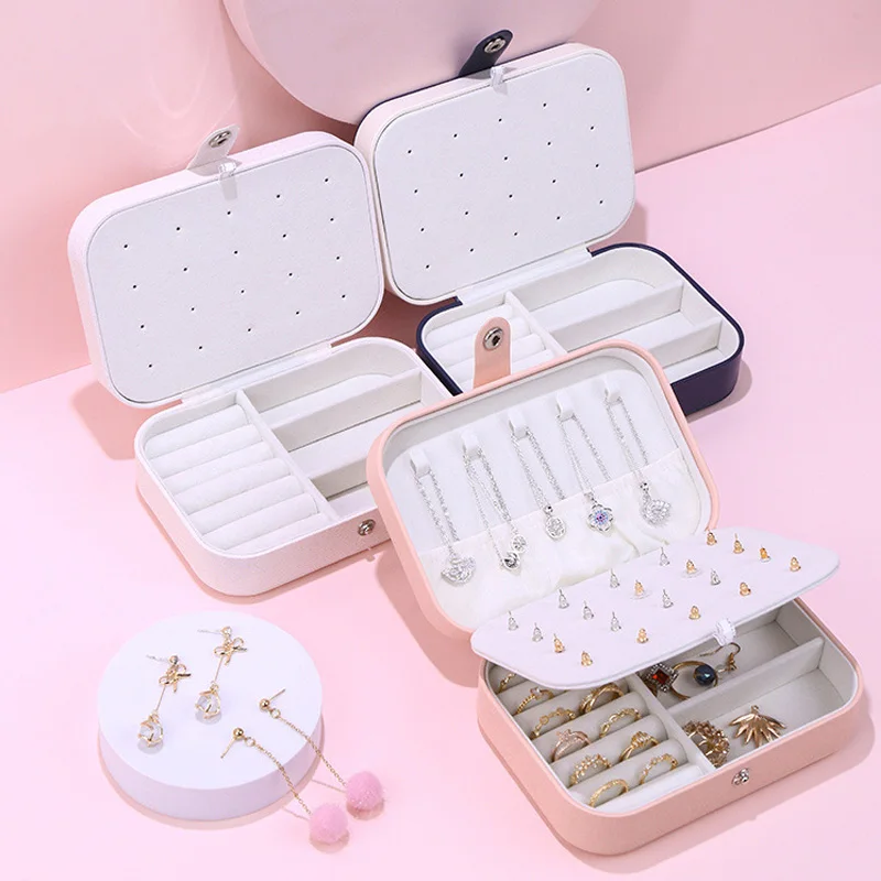 Trendy Portable Jewelry Box Jewelry Organizer Display Travel Jewelry Case Boxes Button Leather Storage Zipper Jewelers Joyero