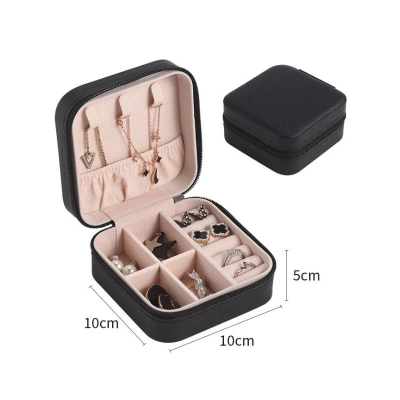 Trendy Portable Jewelry Box Jewelry Organizer Display Travel Jewelry Case Boxes Button Leather Storage Zipper Jewelers Joyero
