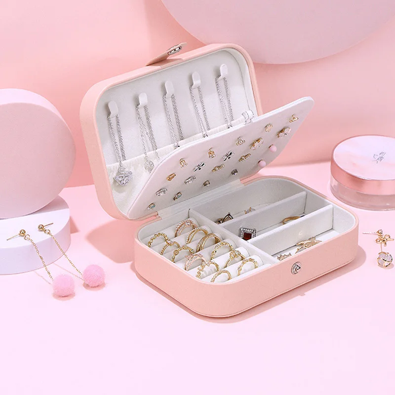 Trendy Portable Jewelry Box Jewelry Organizer Display Travel Jewelry Case Boxes Button Leather Storage Zipper Jewelers Joyero