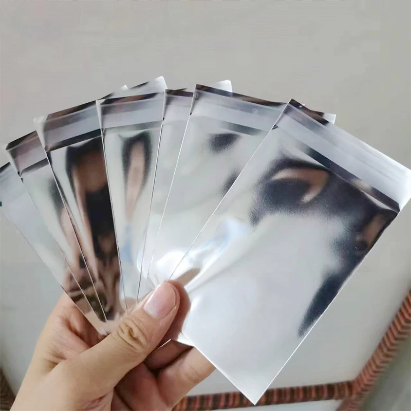 100pcs Silver Color Self-Adhesive Aluminum Foil Self-Sealing Bags Small Card Badges Jewelry Packaging Pouches Blind Bag Supplier