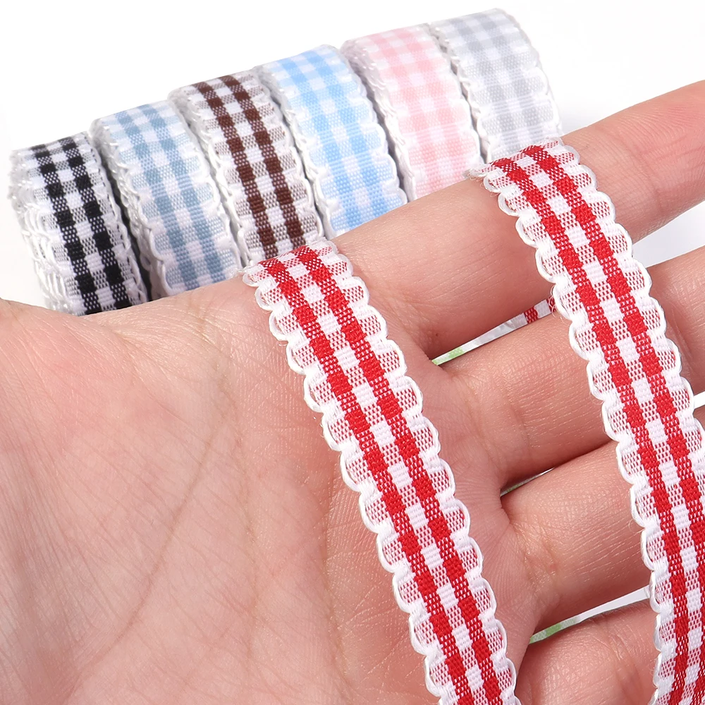 5Yards Wavy Lace Checkered Ribbon Colorful Plaid Satin Ribbon For Flower Gift Packaging DIY Clothing Accessories Home Decoration