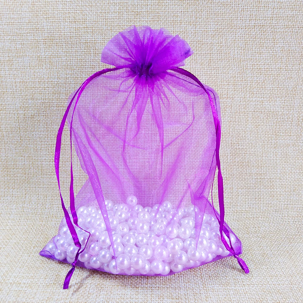100pcs/lot Dark Purple Large/Small Organza Bags Wedding Pouches Jewelry Packaging Bags Nice Gift Bag Party Decoration Supplies