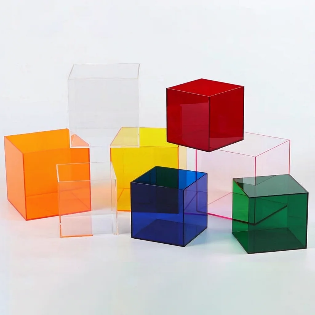 Colorful 8x8cm Acrylic Box Jewelry Display Stand Organizer , Jewelry Cosmetics Perfume Riser Case, Doll Toy Showcase Rack