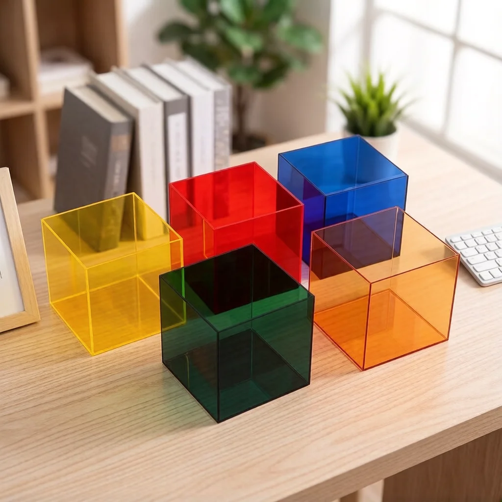 Colorful 8x8cm Acrylic Box Jewelry Display Stand Organizer , Jewelry Cosmetics Perfume Riser Case, Doll Toy Showcase Rack