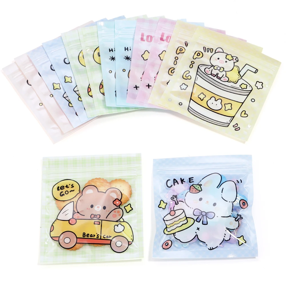20pcs/lot 10X11cm Cute Ziplock Bag Multiolor Plastic Candy Snack Pouches Cartoon Pattern Reusable Jewelry Gifts Packaging Bags
