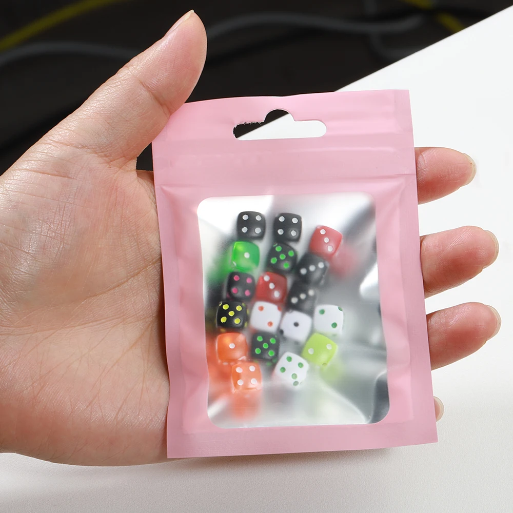 50pcs Colorful Self Seal Zipper Plastic Bags Mylar Bagwith Clear Window for DIY Jewelry Display Reusable Ziplock Hanging Pouches