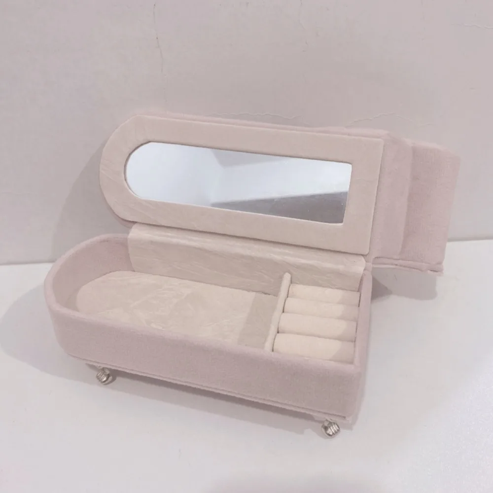 Dutch Velvet Sofa Shaped Jewelry Box Bracelet Pink Mini Couch Earrings Ring Display Stand with Mirror Elegant House Furniture