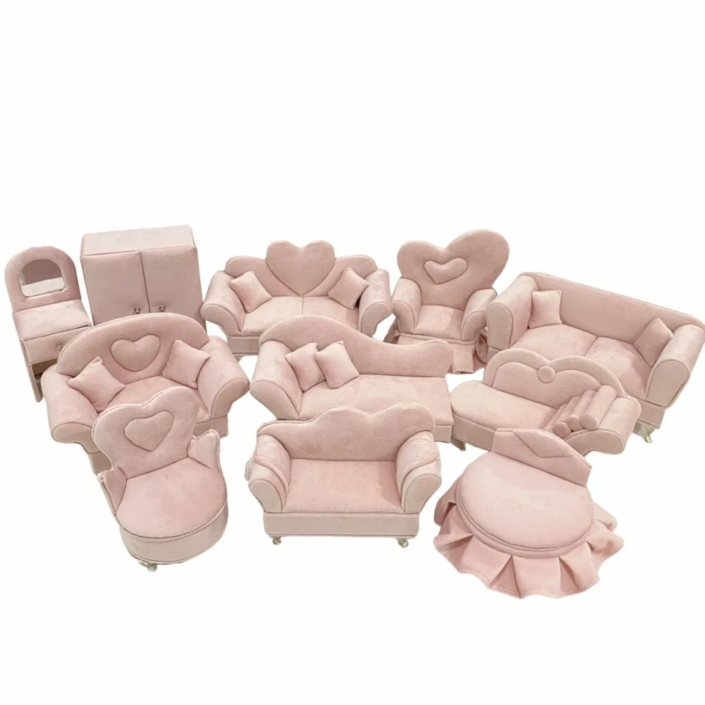 Dutch Velvet Sofa Shaped Jewelry Box Bracelet Pink Mini Couch Earrings Ring Display Stand with Mirror Elegant House Furniture