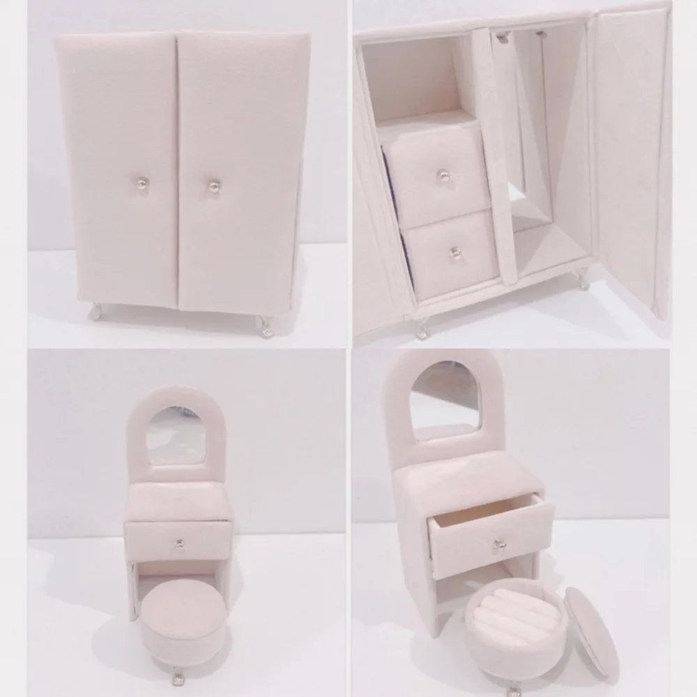 Dutch Velvet Sofa Shaped Jewelry Box Bracelet Pink Mini Couch Earrings Ring Display Stand with Mirror Elegant House Furniture