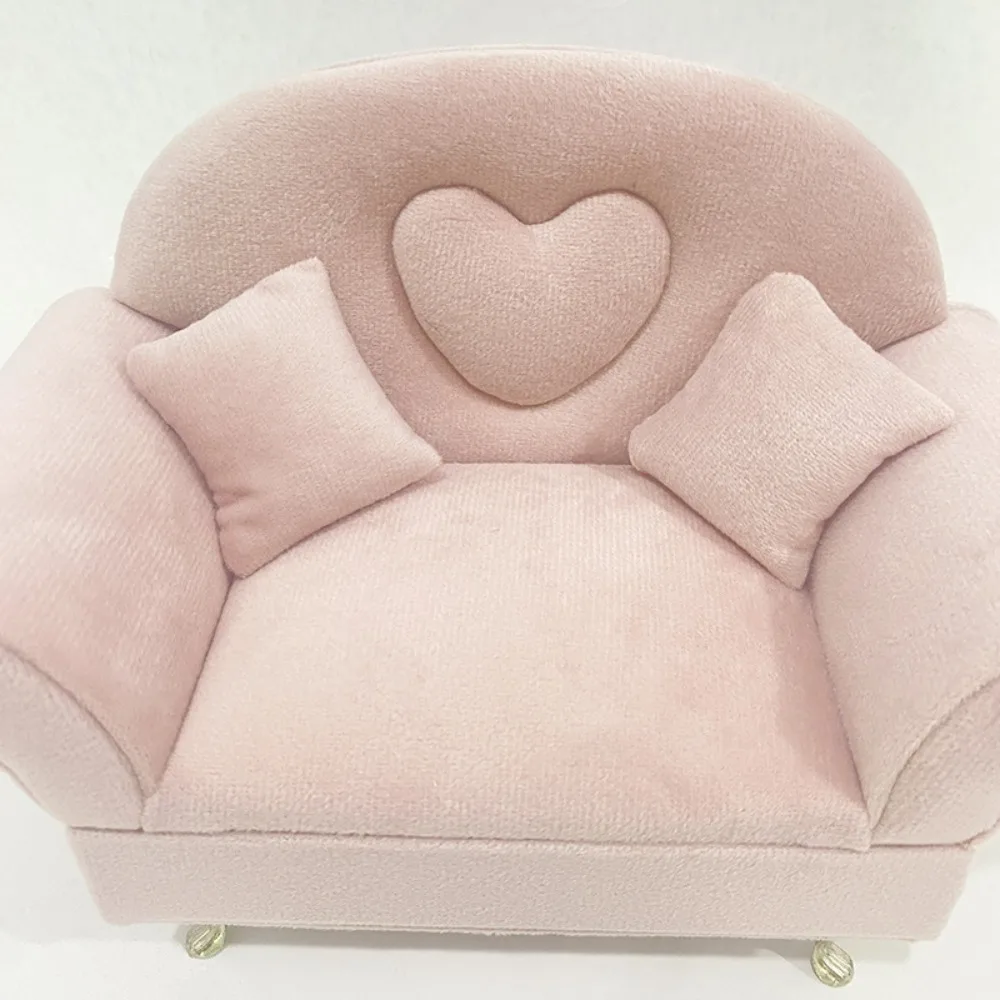 Dutch Velvet Sofa Shaped Jewelry Box Bracelet Pink Mini Couch Earrings Ring Display Stand with Mirror Elegant House Furniture