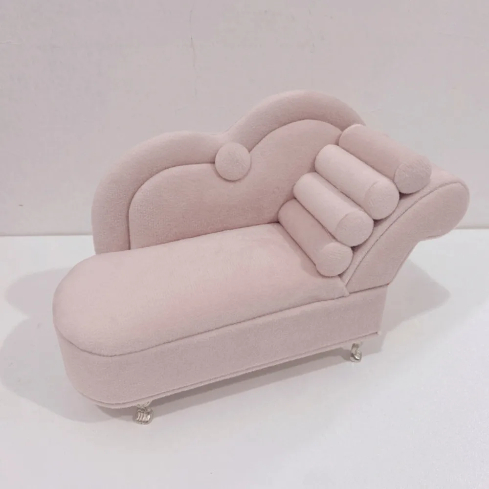 Dutch Velvet Sofa Shaped Jewelry Box Bracelet Pink Mini Couch Earrings Ring Display Stand with Mirror Elegant House Furniture