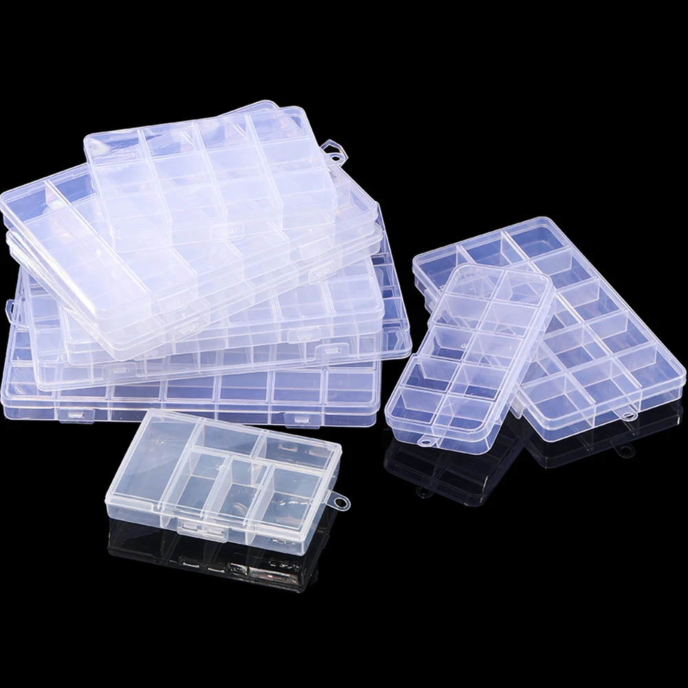Plastic Jewelry Box 6/10/15/24/28 Compartment Slot Organizer Storage Beads Container Jewelry Storage Box Rectangle Case