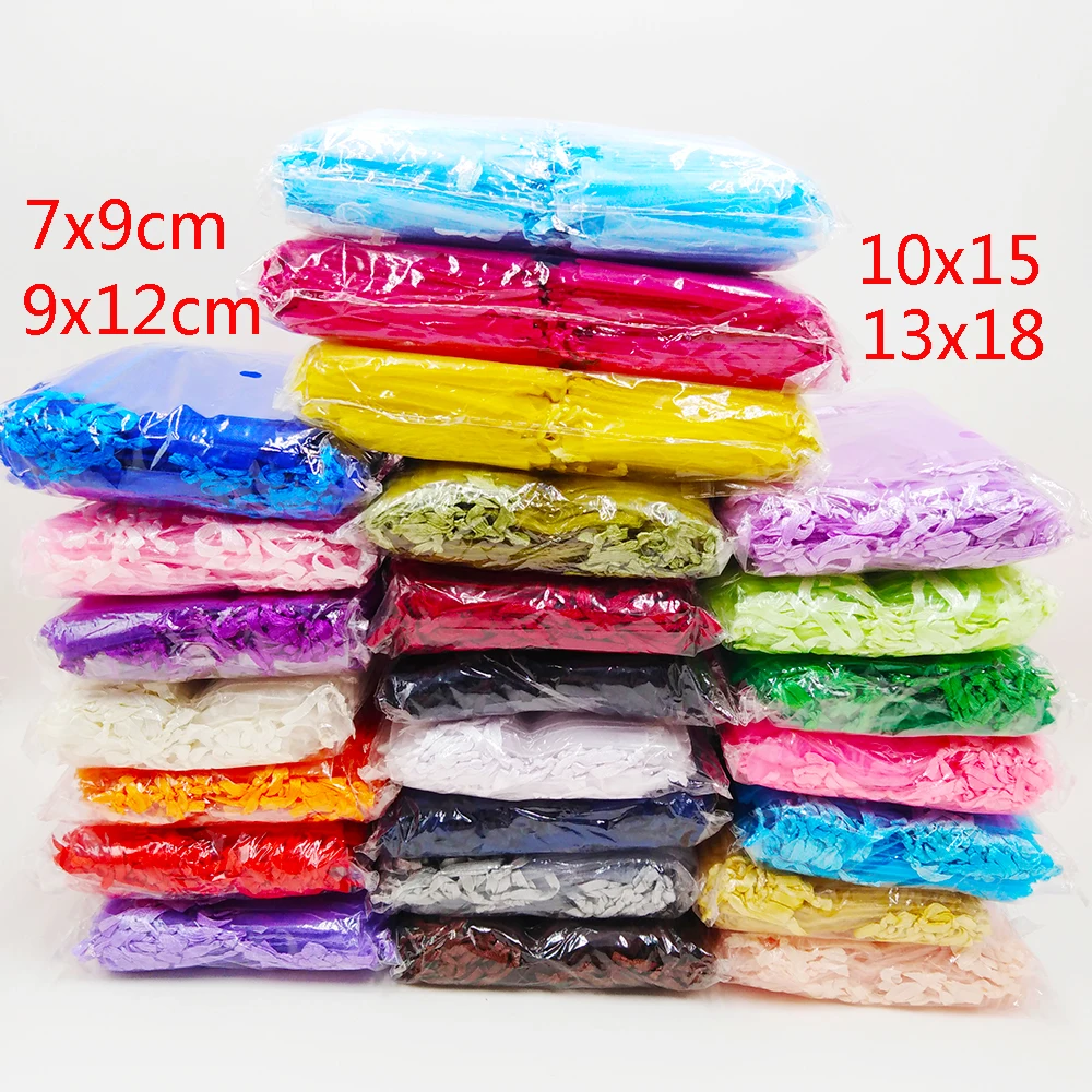 500pcs Organza Bags 5x7 7x9 9x12 10x15 13x18cm Wedding Party Christmas Favor Drawstring Gift Bag Jewelry Packaging Bags Pouch