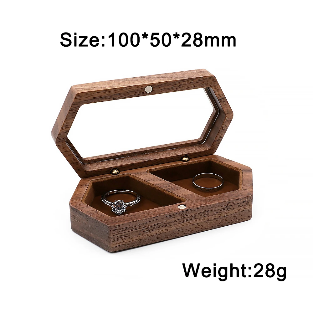 Vintage Hexagon Wooden Ring Box for Men Women Luxury Velvet Lined Jewelry Storage Organizer Engagement Ring Holder Proposal Gift