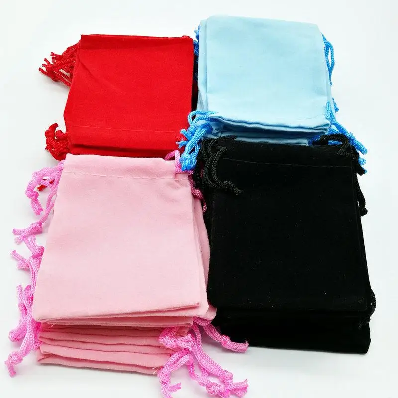 100PCS 5x7 7x9 10x12 Velvet Dust Pouch Jewelry Bag Black Gift Large Earphone Red Blue Pink Colors Cotton Rope Drawstring Pocket