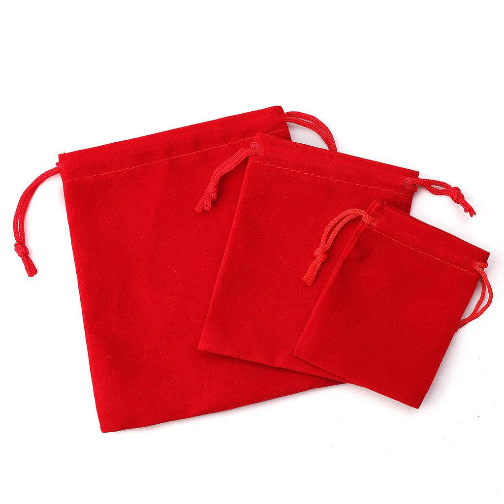 100PCS 5x7 7x9 10x12 Velvet Dust Pouch Jewelry Bag Black Gift Large Earphone Red Blue Pink Colors Cotton Rope Drawstring Pocket