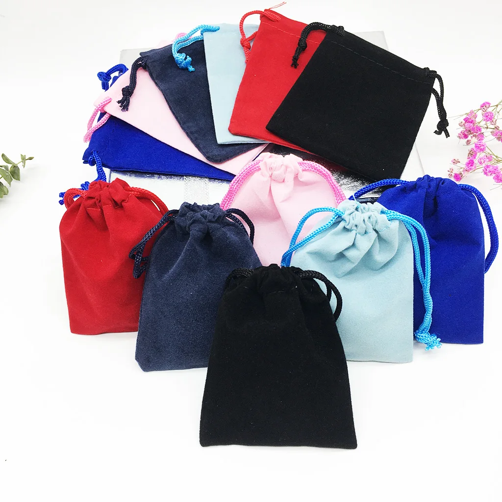 100PCS 5x7 7x9 10x12 Velvet Dust Pouch Jewelry Bag Black Gift Large Earphone Red Blue Pink Colors Cotton Rope Drawstring Pocket