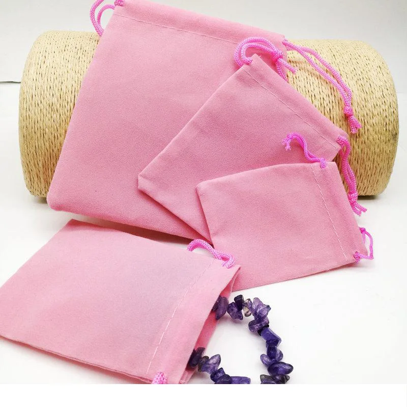 100PCS 5x7 7x9 10x12 Velvet Dust Pouch Jewelry Bag Black Gift Large Earphone Red Blue Pink Colors Cotton Rope Drawstring Pocket