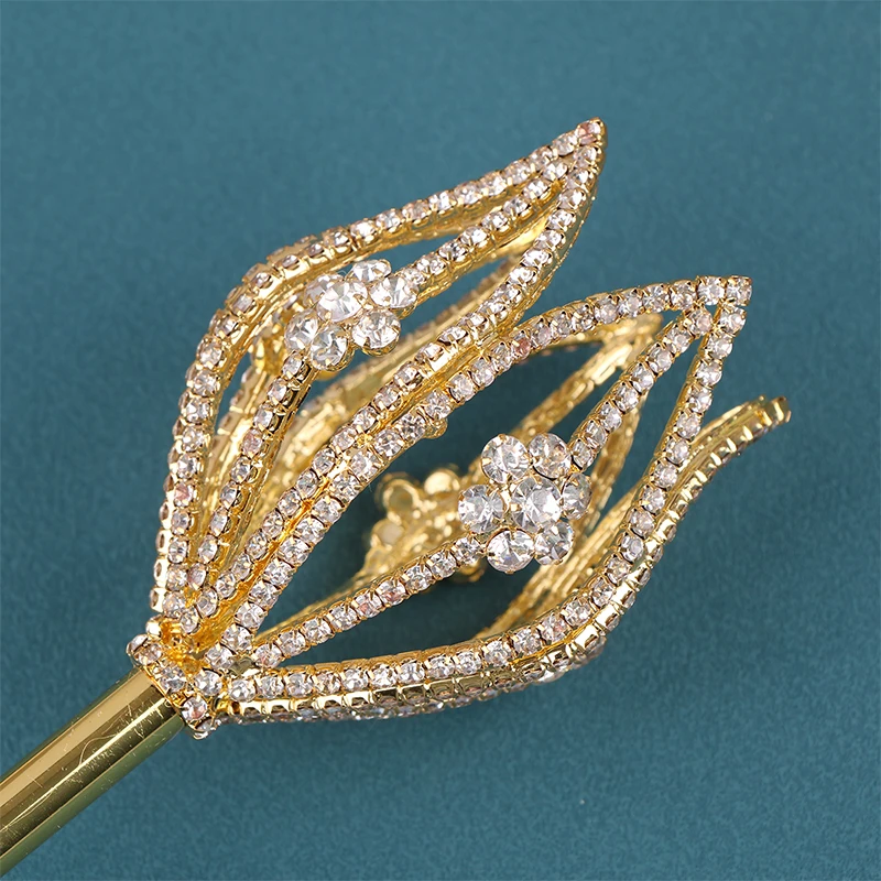 High Quality Fairy Princess Queen Flower Tulip Scepter Faux Rhinestone Decor Wand Award Ceremony Accessories