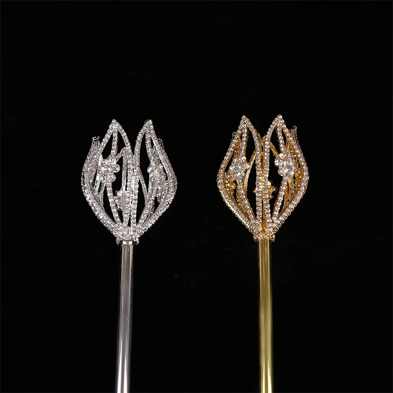 High Quality Fairy Princess Queen Flower Tulip Scepter Faux Rhinestone Decor Wand Award Ceremony Accessories