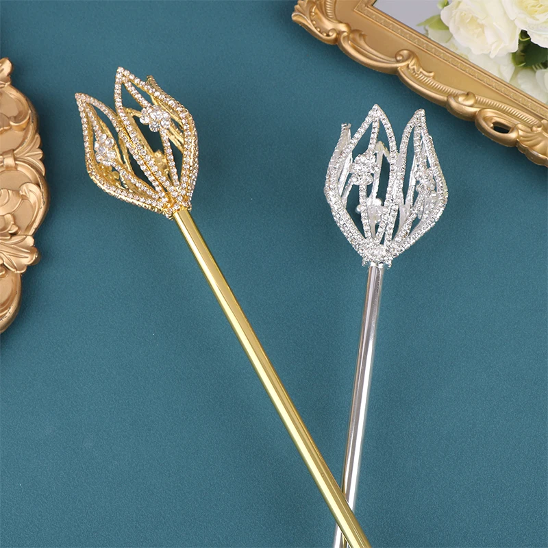 High Quality Fairy Princess Queen Flower Tulip Scepter Faux Rhinestone Decor Wand Award Ceremony Accessories