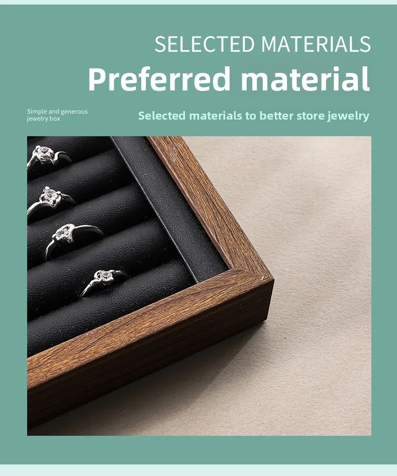 Shopping Mall Counter Jewelry Tray Display Walnut Box Flannel Jewelry Storage Large Capacity Ring Necklace Display Tray
