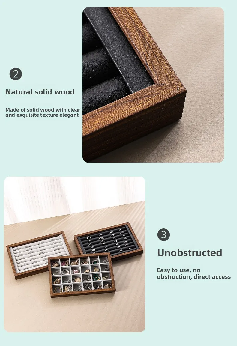 Shopping Mall Counter Jewelry Tray Display Walnut Box Flannel Jewelry Storage Large Capacity Ring Necklace Display Tray