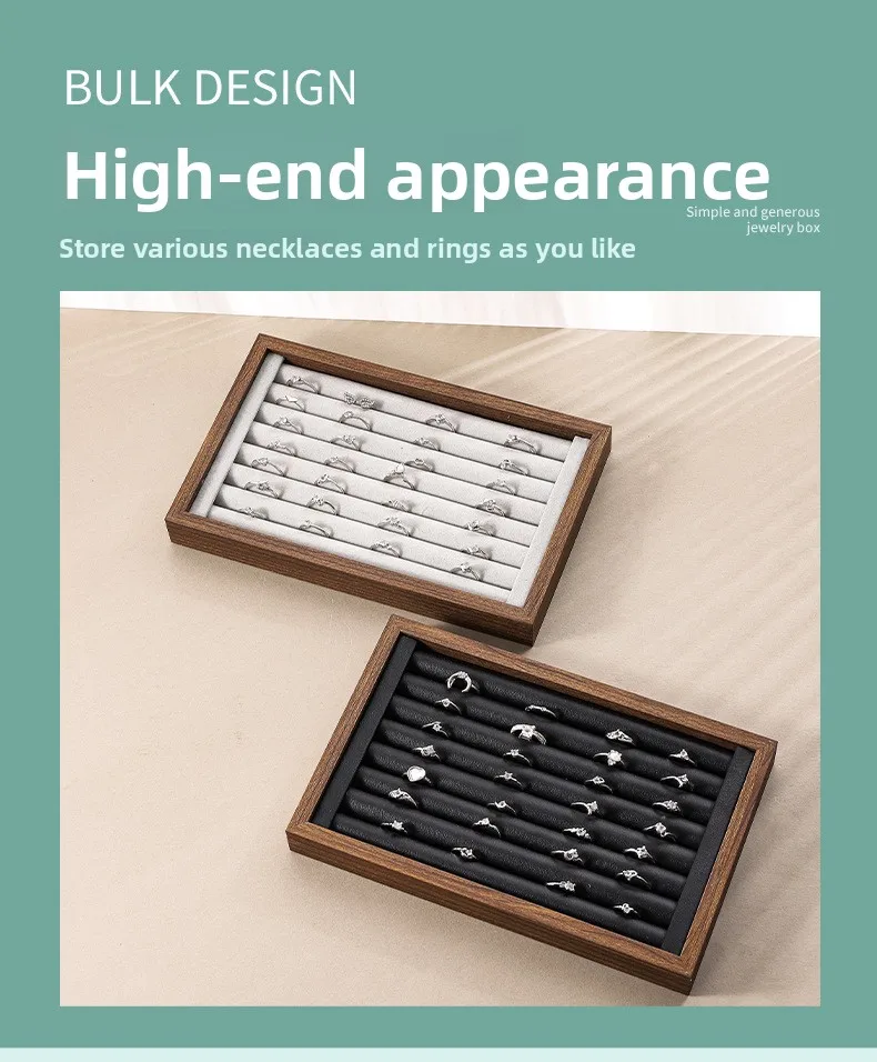 Shopping Mall Counter Jewelry Tray Display Walnut Box Flannel Jewelry Storage Large Capacity Ring Necklace Display Tray