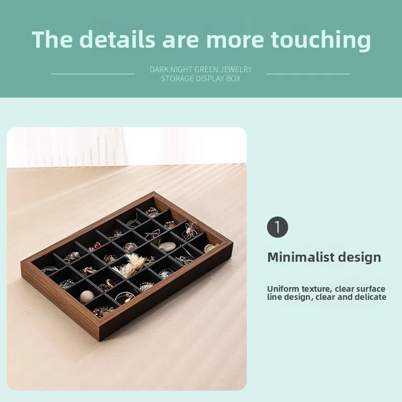 Shopping Mall Counter Jewelry Tray Display Walnut Box Flannel Jewelry Storage Large Capacity Ring Necklace Display Tray