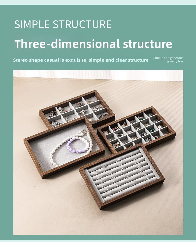 Shopping Mall Counter Jewelry Tray Display Walnut Box Flannel Jewelry Storage Large Capacity Ring Necklace Display Tray