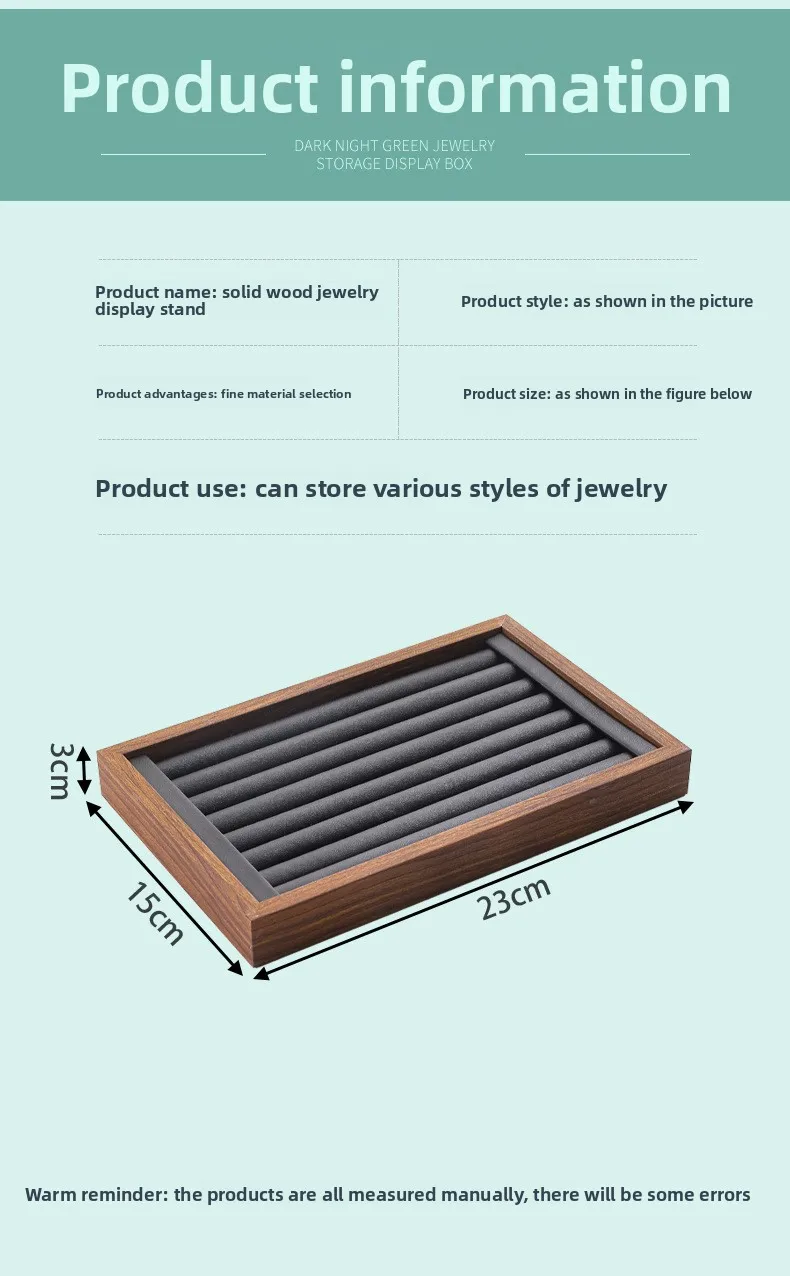 Shopping Mall Counter Jewelry Tray Display Walnut Box Flannel Jewelry Storage Large Capacity Ring Necklace Display Tray